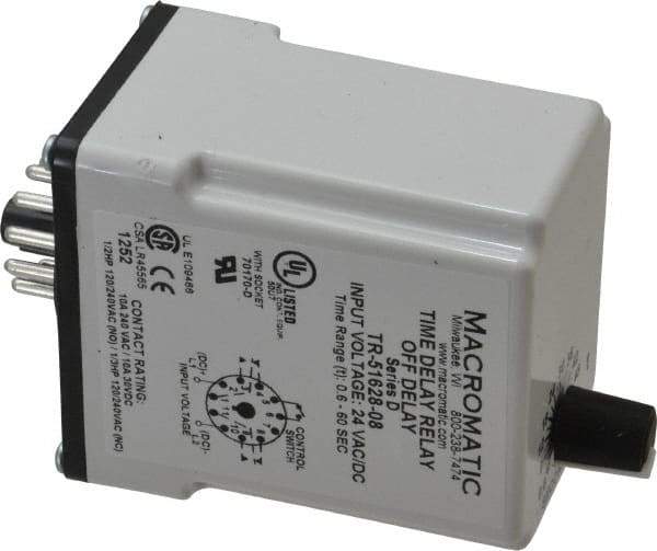 Macromatic - 11 Pin, Multiple Range DPDT Time Delay Relay - 10 Contact Amp, 24 VAC/VDC, Knob - Apex Tool & Supply