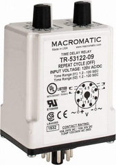 Macromatic - 8 Pin, Multiple Range DPDT Time Delay Relay - 10 Contact Amp, 120 VAC/VDC, Knob - Apex Tool & Supply