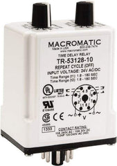 Macromatic - 8 Pin, Multiple Range DPDT Time Delay Relay - 10 Contact Amp, 24 VAC/VDC, Knob - Apex Tool & Supply