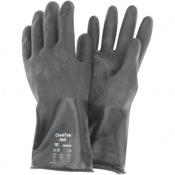 Ansell - 14 mil Thick, Chemical Resistant Gloves - SZ 10 14"14ML BLK 1/PR CHEM-TEK RGH FIN CHEM GLV - Apex Tool & Supply