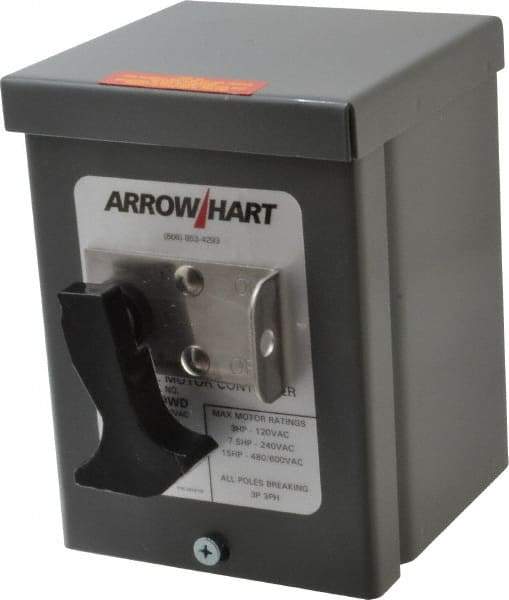 Cooper Wiring Devices - 3 Poles, 30 Amp, 3PST, NEMA, Enclosed Manual Motor Starter - 66.8mm Wide x 118.62mm Deep x 112.27mm High, 15 hp at 480 V, 15 hp at 600 V, 3 hp at 120 V & 7-1/2 hp at 240 V, CSA C22.2 No. 14, NEMA 3R & UL 508 - Apex Tool & Supply