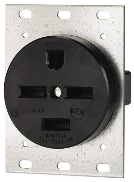 Cooper Wiring Devices - 250 VAC, 30 Amp, 15-30R NEMA Configuration, Black, Industrial Grade, Self Grounding Single Receptacle - 1 Phase, 3 Poles, 4 Wire, Flush Mount - Apex Tool & Supply