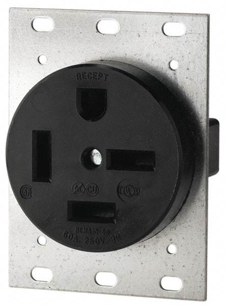 Cooper Wiring Devices - 250 VAC, 50 Amp, 15-50R NEMA Configuration, Black, Industrial Grade, Self Grounding Single Receptacle - 1 Phase, 3 Poles, 4 Wire, Flush Mount - Apex Tool & Supply