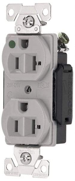 Cooper Wiring Devices - 125 VAC, 15 Amp, 5-15R NEMA Configuration, Gray, Hospital Grade, Self Grounding Duplex Receptacle - 1 Phase, 2 Poles, 3 Wire, Flush Mount, Antimicrobial, Chemical and Impact Resistant - Apex Tool & Supply