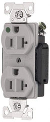Cooper Wiring Devices - 125 VAC, 20 Amp, 5-20R NEMA Configuration, Gray, Hospital Grade, Self Grounding Duplex Receptacle - 1 Phase, 2 Poles, 3 Wire, Flush Mount, Antimicrobial, Chemical and Impact Resistant - Apex Tool & Supply