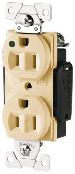 Cooper Wiring Devices - 125 VAC, 15 Amp, 5-15R NEMA Configuration, Ivory, Hospital Grade, Self Grounding Duplex Receptacle - 1 Phase, 2 Poles, 3 Wire, Flush Mount, Antimicrobial and Heat Resistant - Apex Tool & Supply