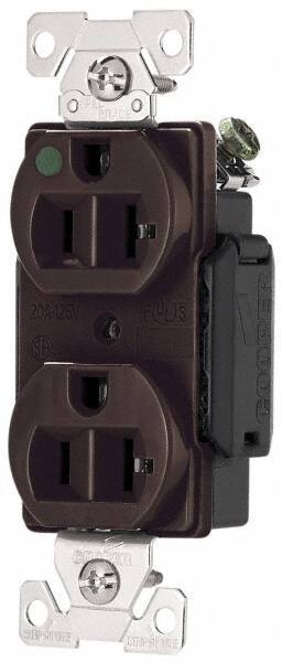 Cooper Wiring Devices - 125 VAC, 20 Amp, 5-20R NEMA Configuration, Brown, Hospital Grade, Self Grounding Duplex Receptacle - 1 Phase, 2 Poles, 3 Wire, Flush Mount, Antimicrobial, Chemical and Impact Resistant - Apex Tool & Supply