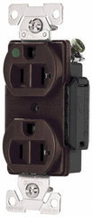 Cooper Wiring Devices - 125 VAC, 20 Amp, 5-20R NEMA Configuration, Brown, Hospital Grade, Self Grounding Duplex Receptacle - 1 Phase, 2 Poles, 3 Wire, Flush Mount, Antimicrobial, Chemical and Impact Resistant - Apex Tool & Supply