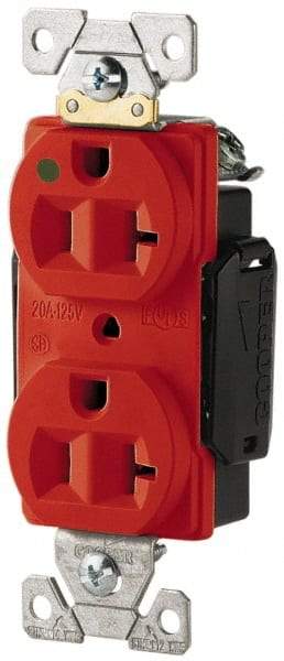 Cooper Wiring Devices - 125 VAC, 20 Amp, 5-20R NEMA Configuration, Red, Hospital Grade, Self Grounding Duplex Receptacle - 1 Phase, 2 Poles, 3 Wire, Flush Mount, Antimicrobial, Chemical and Impact Resistant - Apex Tool & Supply