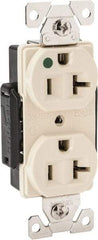 Cooper Wiring Devices - 125 VAC, 20 Amp, 5-20R NEMA Configuration, Ivory, Hospital Grade, Self Grounding Duplex Receptacle - 1 Phase, 2 Poles, 3 Wire, Flush Mount, Chemical, Heat and Impact Resistant - Apex Tool & Supply
