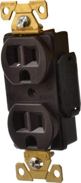 Cooper Wiring Devices - 125 VAC, 15 Amp, 5-15R NEMA Configuration, Brown, Industrial Grade, Self Grounding Duplex Receptacle - 1 Phase, 2 Poles, 3 Wire, Flush Mount, Antimicrobial, Chemical and Impact Resistant - Apex Tool & Supply