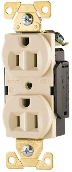 Cooper Wiring Devices - 125 VAC, 15 Amp, 5-15R NEMA Configuration, Ivory, Industrial Grade, Self Grounding Duplex Receptacle - 1 Phase, 2 Poles, 3 Wire, Flush Mount, Antimicrobial, Chemical and Impact Resistant - Apex Tool & Supply