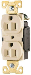 Cooper Wiring Devices - 125 VAC, 15 Amp, 5-15R NEMA Configuration, Ivory, Industrial Grade, Self Grounding Duplex Receptacle - 1 Phase, 2 Poles, 3 Wire, Flush Mount, Antimicrobial, Chemical and Impact Resistant - Apex Tool & Supply