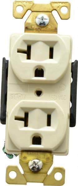 Cooper Wiring Devices - 125 VAC, 20 Amp, 5-20R NEMA Configuration, Ivory, Industrial Grade, Self Grounding Duplex Receptacle - 1 Phase, 2 Poles, 3 Wire, Flush Mount, Antimicrobial, Chemical and Impact Resistant - Apex Tool & Supply
