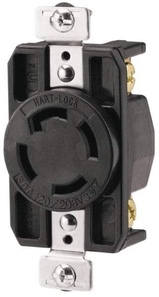 Cooper Wiring Devices - 120/208 VAC, 30 Amp, NonNEMA, Receptacle - 4 Poles, 4 Wire, Female End, Black - Apex Tool & Supply