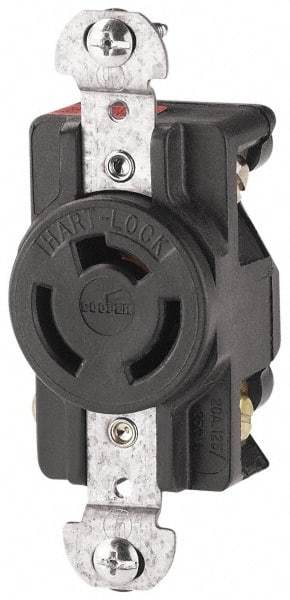 Cooper Wiring Devices - 125/250 VAC, 20 Amp, NonNEMA, Ungrounded Receptacle - 3 Poles, 3 Wire, Female End, Black - Apex Tool & Supply