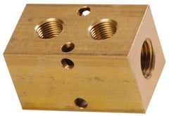 Made in USA - 1/2" Inlet, 3/8" Outlet Manifold - 2-3/4" Long x 1-1/2" Wide x 1-1/2" High, 0.2" Mount Hole, 2 Inlet Ports, 2 Outlet Ports - Apex Tool & Supply