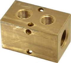 Made in USA - 3/8" Inlet, 1/4" Outlet Manifold - 2.13" Long x 1-1/4" Wide x 1-1/4" High, 0.2" Mount Hole, 2 Inlet Ports, 2 Outlet Ports - Apex Tool & Supply