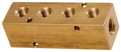Made in USA - 1/2" Inlet, 3/8" Outlet Manifold - 4-3/4" Long x 1-1/2" Wide x 1-1/2" High, 0.2" Mount Hole, 2 Inlet Ports, 4 Outlet Ports - Apex Tool & Supply