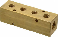 Made in USA - 1/4" Inlet, 1/8" Outlet Manifold - 3-1/4" Long x 1" Wide x 1" High, 0.17" Mount Hole, 2 Inlet Ports, 4 Outlet Ports - Apex Tool & Supply