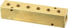 Made in USA - 1/4" Inlet, 1/8" Outlet Manifold - 4-3/4" Long x 1" Wide x 1" High, 0.17" Mount Hole, 2 Inlet Ports, 6 Outlet Ports - Apex Tool & Supply