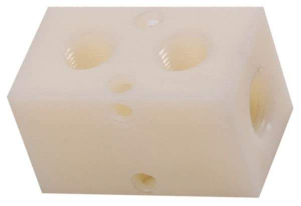Made in USA - 1/2" Inlet, 3/8" Outlet Manifold - 2-3/4" Long x 1-1/2" Wide x 1-1/2" High, 0.2" Mount Hole, 2 Inlet Ports, 2 Outlet Ports - Apex Tool & Supply