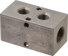 Made in USA - 3/8" Inlet, 1/4" Outlet Manifold - 2.38" Long x 1-1/4" Wide x 1-1/4" High, 0.2" Mount Hole, 2 Inlet Ports, 2 Outlet Ports - Apex Tool & Supply