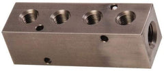 Made in USA - 1/2" Inlet, 3/8" Outlet Manifold - 4-3/4" Long x 1-1/2" Wide x 1-1/2" High, 0.2" Mount Hole, 2 Inlet Ports, 4 Outlet Ports - Apex Tool & Supply