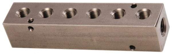 Made in USA - 1/4" Inlet, 1/8" Outlet Manifold - 4-3/4" Long x 1" Wide x 1" High, 0.17" Mount Hole, 2 Inlet Ports, 6 Outlet Ports - Apex Tool & Supply