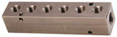 Made in USA - 1/4" Inlet, 1/8" Outlet Manifold - 4-3/4" Long x 1" Wide x 1" High, 0.17" Mount Hole, 2 Inlet Ports, 6 Outlet Ports - Apex Tool & Supply