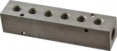 Made in USA - 3/8" Inlet, 1/4" Outlet Manifold - 5.88" Long x 1-1/4" Wide x 1-1/4" High, 0.2" Mount Hole, 2 Inlet Ports, 6 Outlet Ports - Apex Tool & Supply