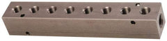 Made in USA - 3/8" Inlet, 1/4" Outlet Manifold - 7.63" Long x 1-1/4" Wide x 1-1/4" High, 0.2" Mount Hole, 2 Inlet Ports, 8 Outlet Ports - Apex Tool & Supply