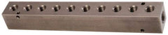 Made in USA - 3/8" Inlet, 1/4" Outlet Manifold - 9.38" Long x 1-1/4" Wide x 1-1/4" High, 0.2" Mount Hole, 2 Inlet Ports, 10 Outlet Ports - Apex Tool & Supply
