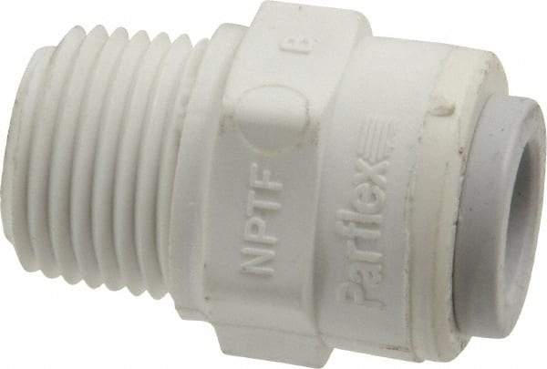 Parker - 3/8" Outside Diam, 3/8 NPTF, Polypropylene Push-to-Connect Tube Male Connector - 150 Max psi, Tan - Apex Tool & Supply