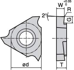 Tungaloy - 3100JTGR F Grade TH10, 1mm Cutting Width Carbide Grooving Insert - 2.1mm Max Depth of Cut, Right Hand, 0.05mm Corner Radius, Uncoated - Apex Tool & Supply