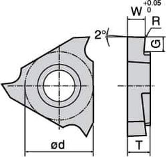 Tungaloy - 3100JTGR F Grade TH10, 1mm Cutting Width Carbide Grooving Insert - 2.1mm Max Depth of Cut, Right Hand, 0.05mm Corner Radius, Uncoated - Apex Tool & Supply