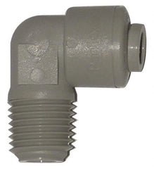 Parker - 1/4" Outside Diam, 3/8 NPTF, Polypropylene Push-to-Connect Tube Male Swivel Elbow - 150 Max psi, White - Apex Tool & Supply