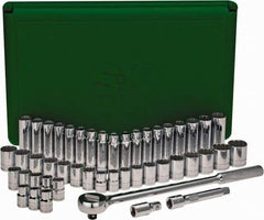 SK - 47 Piece 1/2" Drive Deep Well Socket Set - 12 Points, 1/2" to 1-1/2" (10mm to 24mm) Range, Inch/Metric Measurement Standard - Apex Tool & Supply