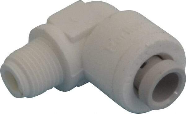 Parker - 1/4" Outside Diam, 1/8 NPTF, Polypropylene Push-to-Connect Tube Male Elbow - 150 Max psi, Tan - Apex Tool & Supply