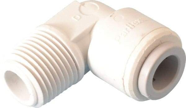 Parker - 3/8" Outside Diam, 3/8 NPTF, Polypropylene Push-to-Connect Tube Male Elbow - 150 Max psi, Tan - Apex Tool & Supply