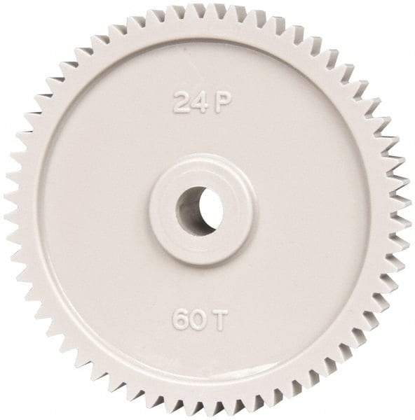 Made in USA - 24 Pitch, 2-1/2" Pitch Diam, 2.583" OD, 60 Tooth Spur Gear - 1/4" Face Width, 5/16" Bore Diam, 43/64" Hub Diam, 20° Pressure Angle, Acetal - Apex Tool & Supply
