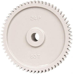 Made in USA - 24 Pitch, 2-1/2" Pitch Diam, 2.583" OD, 60 Tooth Spur Gear - 1/4" Face Width, 5/16" Bore Diam, 43/64" Hub Diam, 20° Pressure Angle, Acetal - Apex Tool & Supply