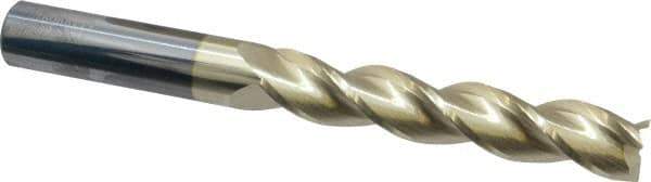 Accupro - 3/4", 4" LOC, 3/4" Shank Diam, 7" OAL, 3 Flute, Solid Carbide Square End Mill - Single End, ZrN Finish, Spiral Flute, 37° Helix, Centercutting, Right Hand Cut, Right Hand Flute - Apex Tool & Supply