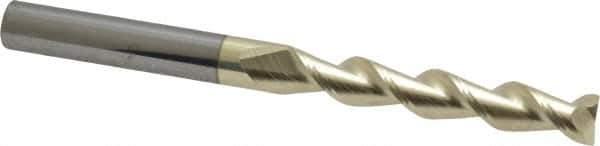 Accupro - 1/4", 1-1/2" LOC, 1/4" Shank Diam, 3" OAL, 2 Flute, Solid Carbide Square End Mill - Single End, ZrN Finish, Spiral Flute, 45° Helix, Centercutting, Right Hand Cut, Right Hand Flute - Apex Tool & Supply