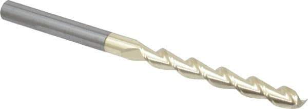 Accupro - 1/4", 2" LOC, 1/4" Shank Diam, 4" OAL, 2 Flute, Solid Carbide Square End Mill - Single End, ZrN Finish, Spiral Flute, 45° Helix, Centercutting, Right Hand Cut, Right Hand Flute - Apex Tool & Supply