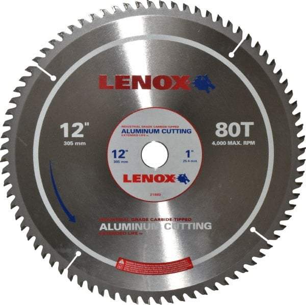 Lenox - 12" Diam, 1" Arbor Hole Diam, 80 Tooth Wet & Dry Cut Saw Blade - Titanium Carbide-Tipped, General Purpose Action, Standard Round Arbor - Apex Tool & Supply
