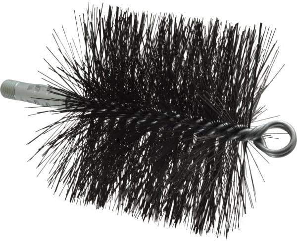 Schaefer Brush - 4-1/2" Brush Length, 5" Diam, Double Stem, Double Spiral Tube Brush - 7-1/2" Long, Tempered Steel Wire, 1/4" NPT Male Connection - Apex Tool & Supply