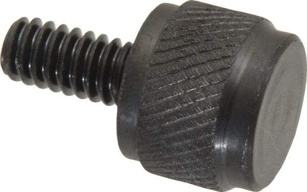 Gibraltar - 1/4-20 Knurled Shoulderless Steel Thumb Screw - 1" OAL, 5/8" Head Diam x 1/2" Head Height, Black Oxide Finish - Apex Tool & Supply