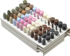Grier Abrasives - 72 Piece Aluminum Oxide Vitrified Mounted Stone Abrasive Point Set - Includes Shapes B & W, Coarse, Medium & Fine Grade, 1/8" Diam x 1-1/2" Long Shank - Apex Tool & Supply