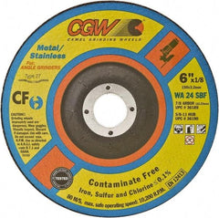 Camel Grinding Wheels - 24 Grit, 5" Wheel Diam, 1/8" Wheel Thickness, Type 27 Depressed Center Wheel - Coarse Grade, Aluminum Oxide, Resinoid Bond, 12,250 Max RPM - Apex Tool & Supply